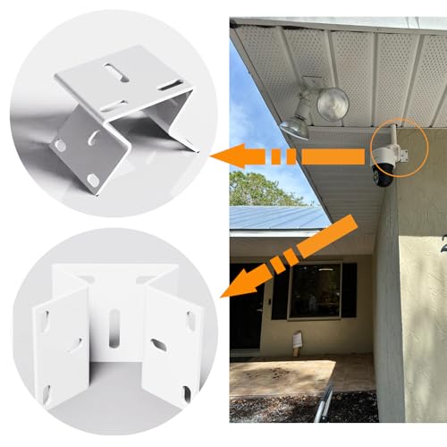 Outdoor Security Camera Corner Mount, White Metal Bracket, 1 Pack | 90-degree clamp, 2.2-4.3 in diameter range, eaves and stairwell placement, hardware included - size: 1 Pack