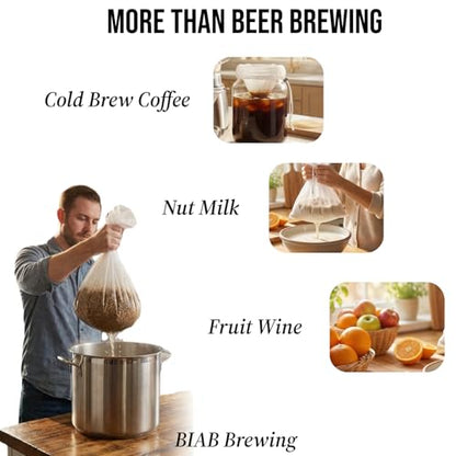5 Pack BIAB Brewing Bag, 26" x 22", 250 Micron Reusable Fine Mesh Brew Bags with Reinforced Stitching & Drawstring, Heavy Duty Nylon Straining Bag for All Grain Home Brewing & Beer Wine Cider - size: 5Pack 26" X 22"