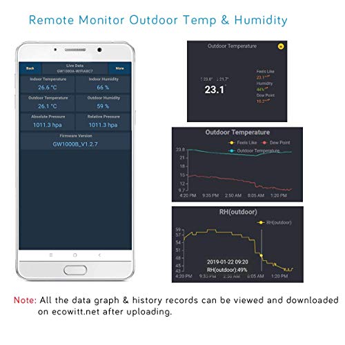Ecowitt WN32(WH32) Wireless Outdoor Temperature and Humidity Sensor, Thermometer and Hygrometer Gauge with LCD Display, Default Degree Fahrenheit, Remote App Monitoring