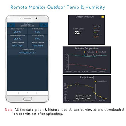 Ecowitt WN32(WH32) Wireless Outdoor Temperature and Humidity Sensor, Thermometer and Hygrometer Gauge with LCD Display, Default Degree Fahrenheit, Remote App Monitoring
