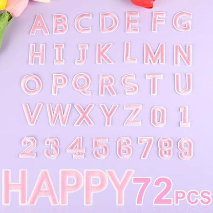 ASTARON 72 Pcs Iron on Letters and Numbers Patches, 1.5 Inch Letters A-Z Numbers 0-9 Embroidered Applique Patches Alphabet Cloth Patch for Clothes, Bags, Socks, Jeans, Hat, DIY Accessories(Pink) - color: Pink