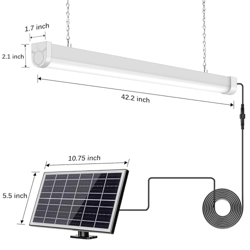 2-Pack 3FT Solar Shop Light with Motion Sensor, 18W Solar Powered Integrated LED IP65 Waterproof Outdoor Security Light for Garage, Barn, House - size: 2PK