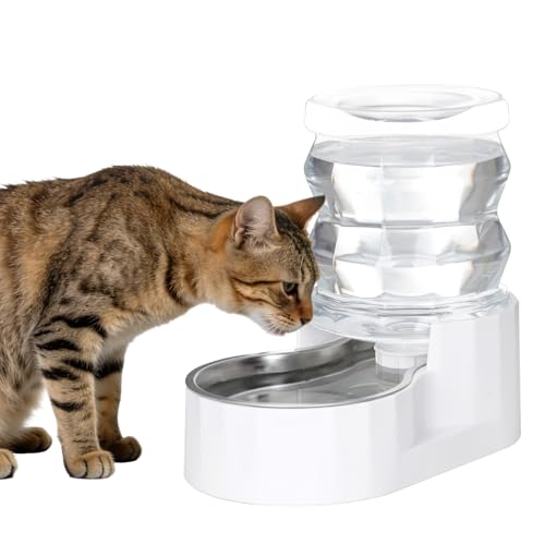RIZZARI 4L White Pet Water Dispenser with Stainless Steel Bowl | Filter-Free Design,Automatic Gravity Water Supply,Spill-Resistant Base,Easy Water Refill,Durable PP Construction - color: White, size: 4L, without Filter