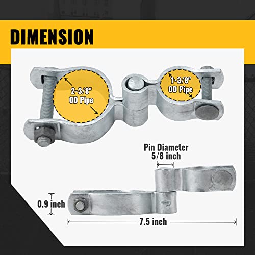 VIVIDA 1-3/8" x 2-3/8" Chain Link Gate Hinge Latch Kit, Include Female & Male Gate Hinges, 1-3/8" x 2-3/8" Fence Fork Latch, Chain Link Fence Hardware, Galvanized Steel - size: 1-3/8" × 2-3/8" (SILVER)