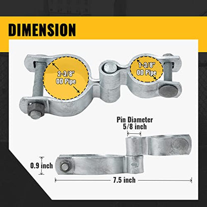 VIVIDA 1-3/8" x 2-3/8" Chain Link Gate Hinge Latch Kit, Include Female & Male Gate Hinges, 1-3/8" x 2-3/8" Fence Fork Latch, Chain Link Fence Hardware, Galvanized Steel - size: 1-3/8" × 2-3/8" (SILVER)