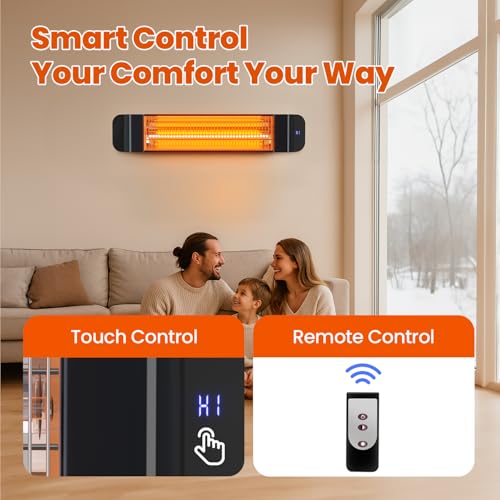 1500W Infrared Patio Heater, 2 Levels (900W/1500W), Wall Mounted Electric Outdoor Heater with Remote, CSA Certified, IP65, Overheat/Tip-Over Protection for Garage & Backyard (Black)