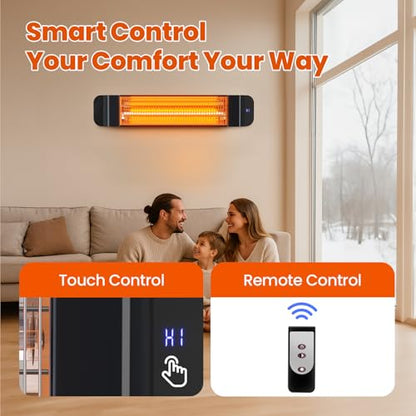 1500W Infrared Patio Heater, 2 Levels (900W/1500W), Wall Mounted Electric Outdoor Heater with Remote, CSA Certified, IP65, Overheat/Tip-Over Protection for Garage & Backyard (Black)