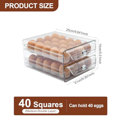 Egg Holder for Refrigerator,40 Eggs Clear Drawer Organizer,2 Layer Stackable Egg Holder Egg Trays,Egg Storage Container with Time Scale for Fridge Countertop Cabinet - size: 40 eggs