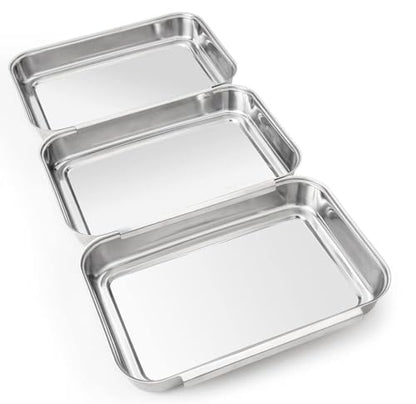 3-Piece Stainless Steel Breading Set – Interlocking Coating Trays for Chicken, Fish, Meat | Non-Slip, Dishwasher Safe, Oven Safe | Stackable Space-Saving Design for Flour, Egg (M-8.6" x 5.8") - size: 8.6" x 5.8" x 1.2"