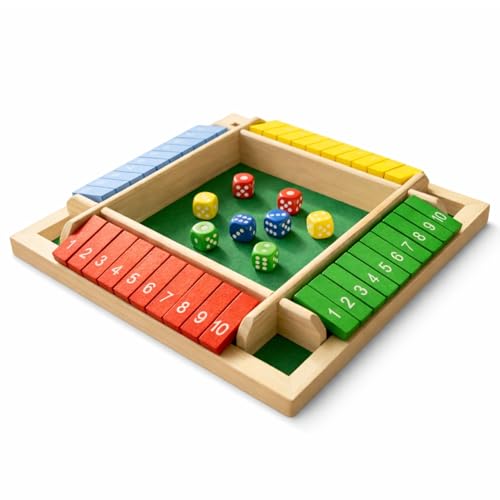 Pedolini Shut the Box Game Wooden - Travel Size 4 Way Close The Box Dice Game with Instructions - Math Learning Board Games for Kids Adults - Family Games Night Classroom Home Party Gift Ideas