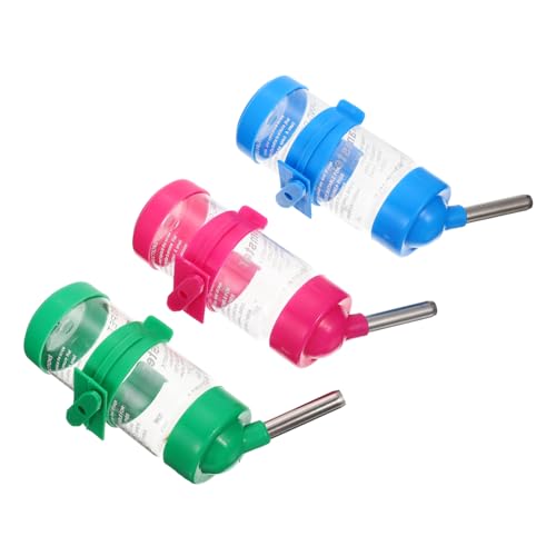 Happyyami 3Pcs Hanging Hamster Water Bottles Each Automatic Small Pet Waterer for Chinchillas Rabbits Guinea Pigs Easy to Clean Drinking Nozzle with Reversible Design