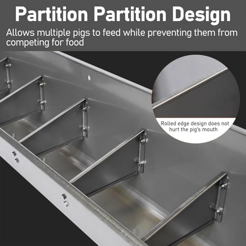 ERRULAN Stainless Steel Hog Feeder Heavy Duty, Large Capacity Pig Feed Trough -4/5/7 Hole for Pigs, Outdoor Livestock Feeder for Swine Farms/Chicken Coop(59"/5ft/5bit) - size: 59"/5ft/5bit