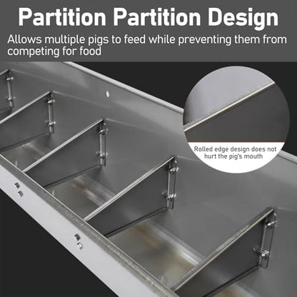 ERRULAN Stainless Steel Hog Feeder Heavy Duty, Large Capacity Pig Feed Trough -4/5/7 Hole for Pigs, Outdoor Livestock Feeder for Swine Farms/Chicken Coop(59"/5ft/5bit) - size: 59"/5ft/5bit