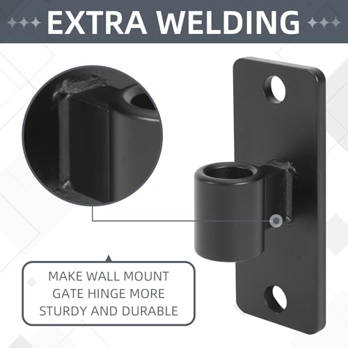 Gate Hinges, 2 Pack Steel Wall Mount Gate Hinge Fit 5/8'' Pin Fence Post Hinge, Heavy Duty Gate Hinges for Wooden or Concrete Farm Gate and Fence Gate(Screws Included) - color: Black-2 Packs