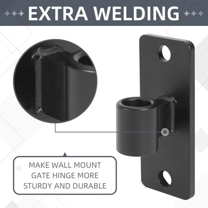 Gate Hinges, 2 Pack Steel Wall Mount Gate Hinge Fit 5/8'' Pin Fence Post Hinge, Heavy Duty Gate Hinges for Wooden or Concrete Farm Gate and Fence Gate(Screws Included) - color: Black-2 Packs