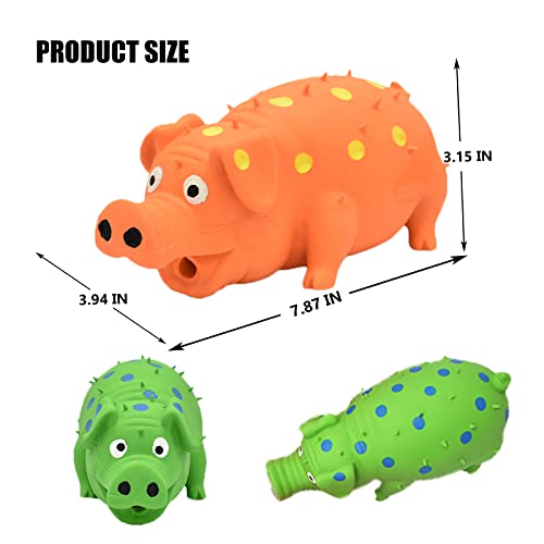 Pig Squeaky Dog Toy, 2 PCS Interactive Rubber Dog Chew Toy - Durable Latex Spot Grunting Pig Toys that Oink for Small Medium Large Dogs (Orange, Green) - color: Orange, Green