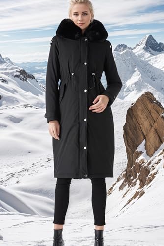 RISISSIDA Women Winter Parka Puffy Coat for Deep Cold,Thicken Puffer Jacket with Long Fur Collar Hooded,Warm Bubble Overcoat - color: Black, size: Small