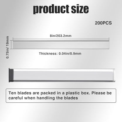 Hicarer 200 Pcs 8" Floor Scrapers Blade Replacements, Angled Demolition Scraper Blades Replacement Carbon Steel for Efficient Flooring Removal Razors Compatible with Razor Blade Scraper - size: 8 Inch