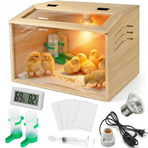 15.74 x 11.81 x 11.81” Chick Brooder Box with Heating Lamp, Poultry Brooder with Heaters, Wooden Brooder Box for Baby Chicks, Ducks, Quail and Birds