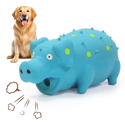 Squeaky Pig Dog Toy that Oinks, Latex Pig 7.3 in Grunting Dog Toys, Durable Dog Chewing Toys for Small Medium Large Dogs (Blue, 1 Pcs) - color: Blue 20CM