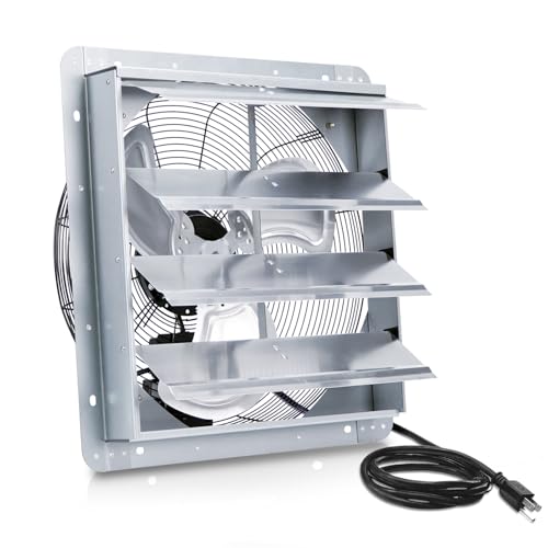 18 Inch Shutter Exhaust Fan, Vent Fan with Power Cord Wall-Mount, High Speed 1520CFM for Garages, Attic, Shops, Greenhouse - size: 18 IN