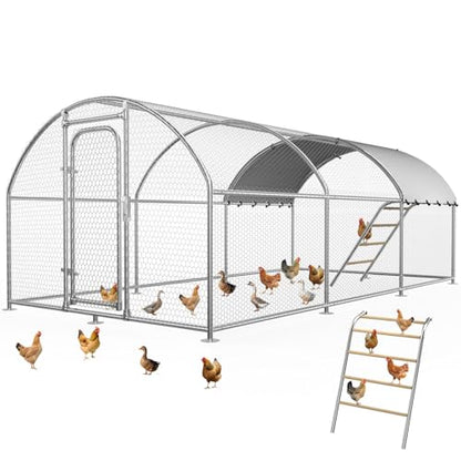 Large Metal Chicken Coop with Waterproof and UV Protection Cover, Chicken Run Outdoor Walk-in Cage Chicken Rabbit Duck Hen House for Yard Farm Use-Dome Roof-Roosting Perch(19.7’ L x 9.8’ W x 6.4’ H) - size: 256.0"L x 120.0"W x 78.0"H