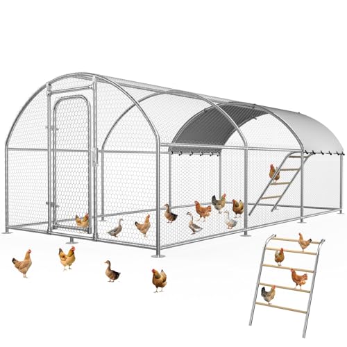 Large Metal Chicken Coop with Waterproof and UV Protection Cover, Chicken Run Outdoor Walk-in Cage Chicken Rabbit Duck Hen House for Yard Farm Use-Dome Roof-Roosting Perch(19.7’ L x 9.8’ W x 6.4’ H) - size: 256.0"L x 120.0"W x 78.0"H