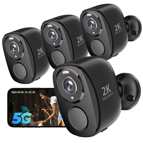 Rraycom 4Pack 5G/2.4G Security Cameras Wireless Outdoor,2K Battery Powered AI Motion Detection Siren Alarm WiFi Home Indoor Camera, Color Night Vision, 2-Way Talk, Waterproof, Works w/Alexa, Cloud/SD - color: Black