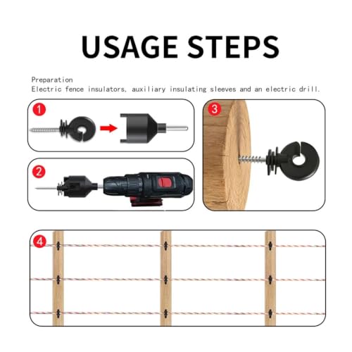 Electric Fencing Ring Insulators 80Pcs Electric Fence Insulators Installation Tool Kit, Snap-on Post Insulator for T-Post Wooden Pole