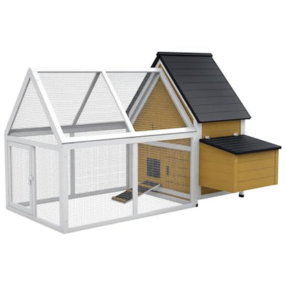 PawHut 65" Chicken Coop Wooden with Detachable Run, Outdoor Chicken House Poultry Cage Hen with Nesting Box, Removable Tray, Roosting Bars, Ramp, for Garden Backyard, Natural - color: Natural