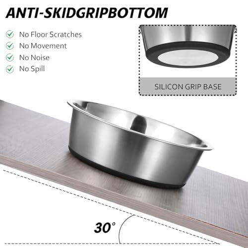 2 Pcs Stainless Steel Dog Bowls, 64oz/8 Cups Anti Rust Metal & Non Slip Rubber Base, Heavy Duty Large Feeding Dishes, Food Grade BPA Free, Food and Water Bowl for Large Dogs