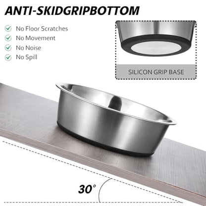 2 Pcs Stainless Steel Dog Bowls, 64oz/8 Cups Anti Rust Metal & Non Slip Rubber Base, Heavy Duty Large Feeding Dishes, Food Grade BPA Free, Food and Water Bowl for Large Dogs