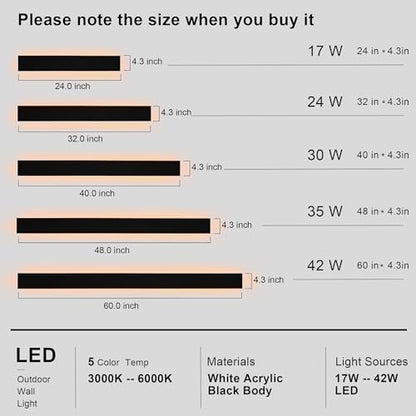 2PCS 40in Long LED Outdoor Wall Lights Dimmable Outdoor Wall Sconce 30W LED Linear Exterior Light Fixture for House Garage Courtyard, 3000K-6000k, Suit for US Standard Junction Box - size: 40in