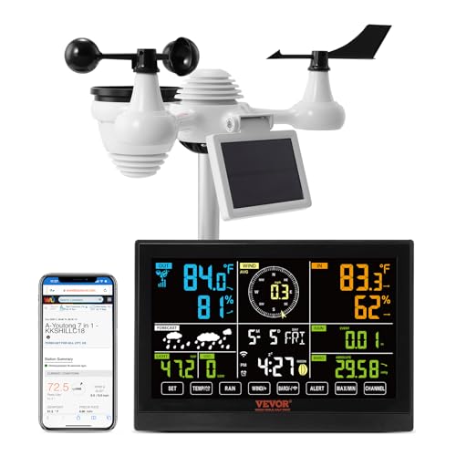 VEVOR YT60234 WiFi Weather Station 7-in-1, Weather Stations WiFi Indoor Outdoor, 7.5" Color Display for Weather Forecast, Temperature, Humidity, UV, Air Pressure, Wind Speed&Direction, Rain, Alarm - style: 7-in-1 WiFi Weather Station