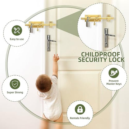Alise Slide Lock SUS304 Stainless Steel Gate Latch, Slide Bolt Latch,Thickened Heavy Door Latch Lock,8 Inch Black Barrel Bolt Latch, Security Slide Latch Lock Gold - color: Gold, size: 8 Inch (Regular)