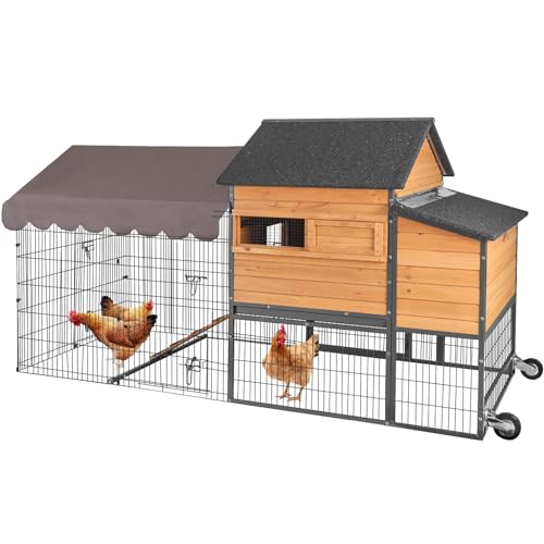 Chicken Coop All-Iron Frame Large Hen House Mobile Poultry Cage with Nesting Box,Metal Run,Waterproof Rain Cover Duck Coop, 85" - size: 85.6"L x 48.2"W x 48.2"H