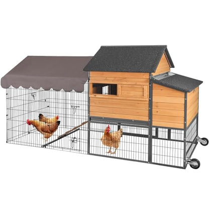 Chicken Coop All-Iron Frame Large Hen House Mobile Poultry Cage with Nesting Box,Metal Run,Waterproof Rain Cover Duck Coop, 85" - size: 85.6"L x 48.2"W x 48.2"H
