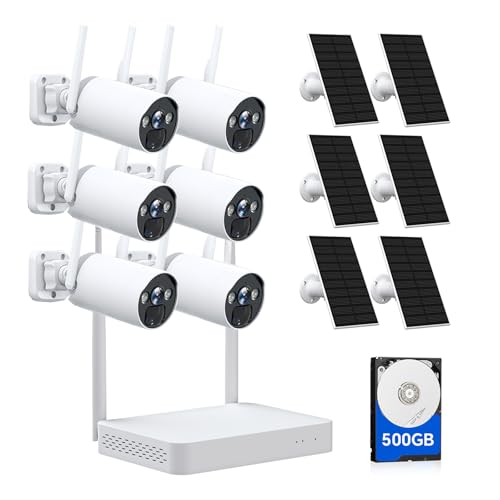 CAMCAMP Solar Security Cameras Wireless Outdoor, Home Security Camera System, 4MP Solar-Powered 6 Cam-Kit, 10CH NVR w/ 500GB HDD, 2.4G& 5G WiFi, Color Night Vision, Motion Detection, 2-Way Audio, IP66 - color: SC17AUS