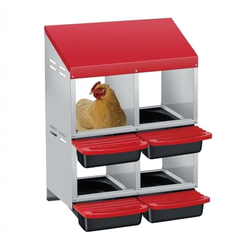 Chicken Nesting Boxes, Heavy-Duty 8-Compartment Metal Chicken Nesting Box – Removable Tray, Ventilation Holes, Easy Egg Collection, Rustproof Galvanized Steel - Red - 4 - Slot - color: Red, size: 4 - Slot - Upgraded Version