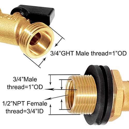Joywayus Brass Water Container/Rain Barrel Spigot 3/4" Threaded Quarter Turn Ball Valve with Bulkhead Fitting, Suitable for Garden Hose Thread Connection - style: Style 1