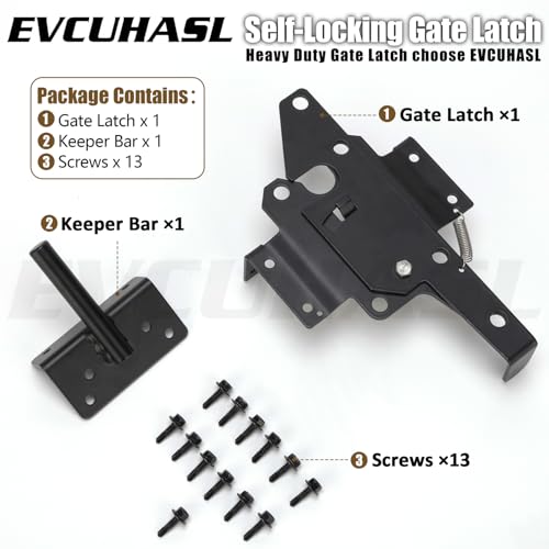 Self Locking Gate Latch, Heavy Duty Post Mount Automatic Gravity Gate Lock Door Latch, Gate Hardware for Secure Pool/Yard/Garden, Steel, Black Finish