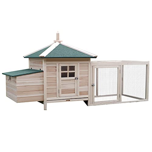 PawHut 77" Wooden Chicken Coop with Nesting Box, Cute Outdoor Hen House with Removable Tray, Ramp Run, for Garden Backyard, Natural - color: Natural