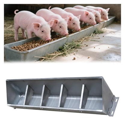 Livestock Feeder Trough with Sloped Opening for Easy Feeding, Separated Design for Pigs Calves Sheep - size: L 1m/3.3' 5 bit