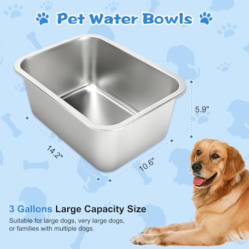 YUEPET 3 Gallons Stainless Steel Dog Water Bowls, Extra Large Metal Dog Food and Water Bowl Large Capacity Pet Water Bowl for Indoor and Outdoor Extra Large Dogs - size: 3 Gallons