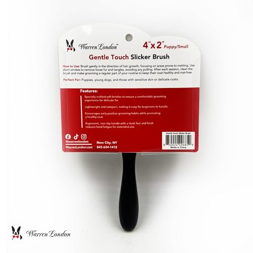 Warren London Gentle Touch Slicker Brush for Puppies & Small Dogs – 4" x 2" Soft Pin Grooming Brush – Tangle Remover for Sensitive Skin – Compact, Lightweight & Easy to Use - style: Gentle Touch Puppy Brush Small