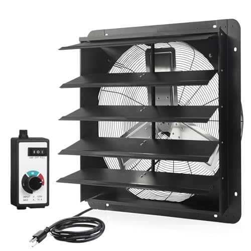 VENTISOL 24 Inch Shutter Exhaust Fan, Wall Mounted Attic Fan with Power Cord, High Speed Vent Fan with Speed Controller 4250CFM, Automatic Household Ventilation Fan for Cooling, Garage, Shop, Black - size: 24 Inch with Power cord