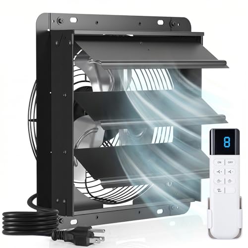 addlon 12 Shutter Exhaust Fanwith Remote Control, 8 Speeds 25W Energy Efficient DC Motors, 1200CFM, 8-Hour Timer, Garages/Greenhouse/Attic/Chicken Coop Ventilation Fan,Low Noise, Plug & Play - size: 12 inch