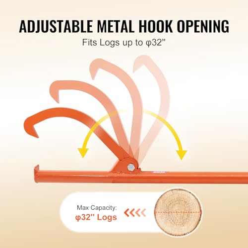 VEVOR 46.5'' Felled Cant Hook Logging Tool, Adjustable Heavy Duty Steel Log Roller, Log Lifter Timber Jack with Rubber Grip, Forestry Logging Tools for Lifting and Handling Logs up to 32" Dia - size: Cant Hook 46.5''