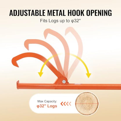 VEVOR 46.5'' Felled Cant Hook Logging Tool, Adjustable Heavy Duty Steel Log Roller, Log Lifter Timber Jack with Rubber Grip, Forestry Logging Tools for Lifting and Handling Logs up to 32" Dia - size: Cant Hook 46.5''