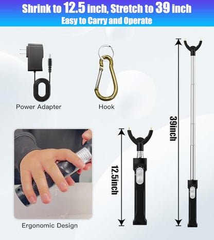 Rechargeable Cattle Prod, Waterproof Electric Livestock Prod for Cattle with LED Light, Retractable Electric Cattle Prod Livestock for Cows Hogs Sheep Wait Animal Herding Tool for Cattle -37In - color: Black